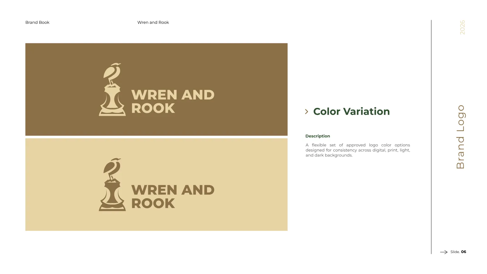 Wren and Rook Brand Guidelines presentation, page 7 of 38