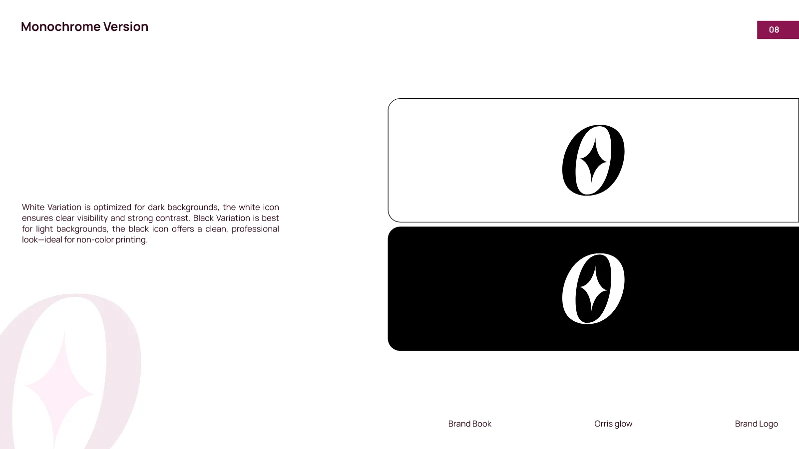 Orris Glow Brand Guidelines presentation, page 9 of 32