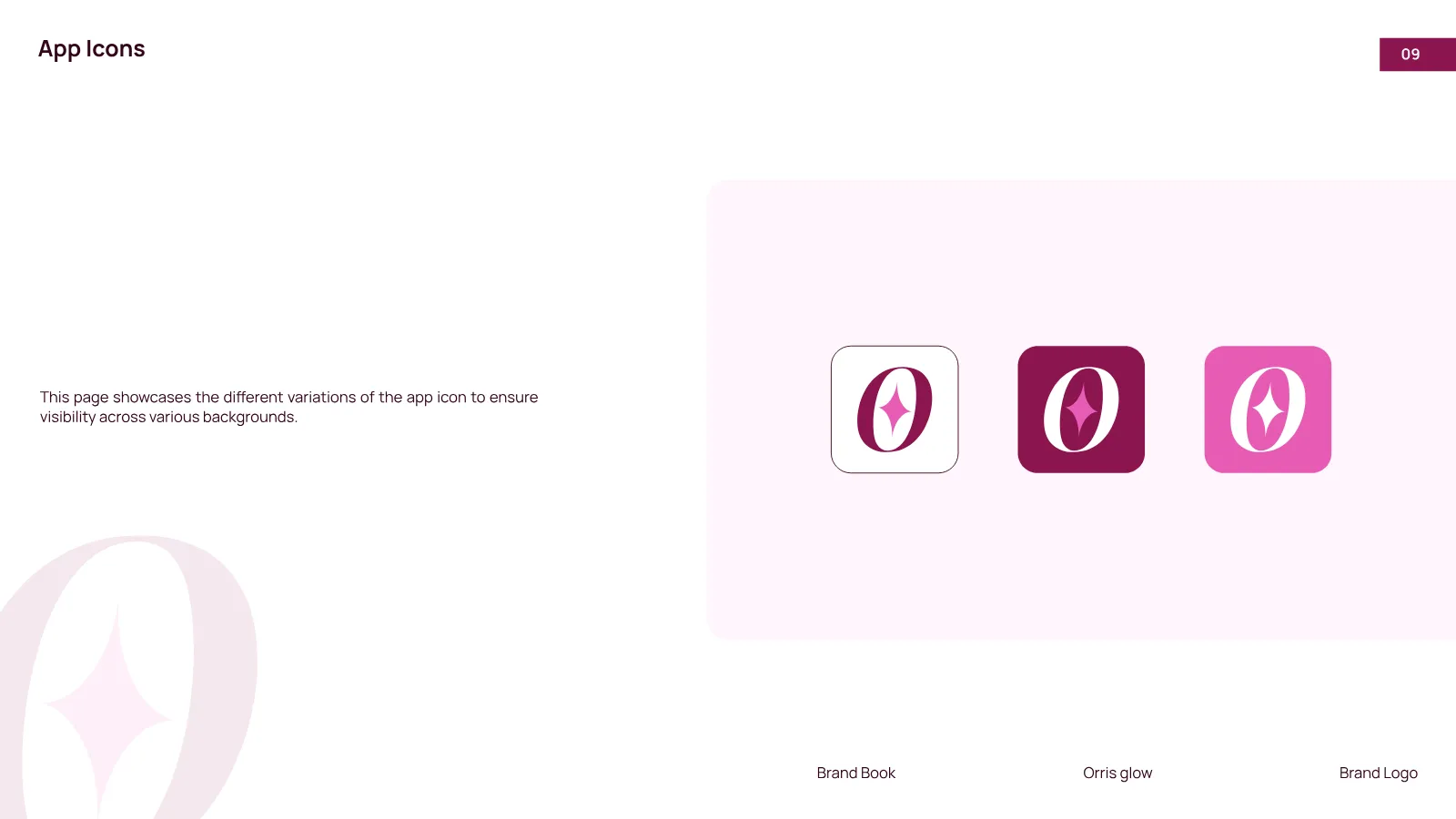 Orris Glow Brand Guidelines presentation, page 10 of 32