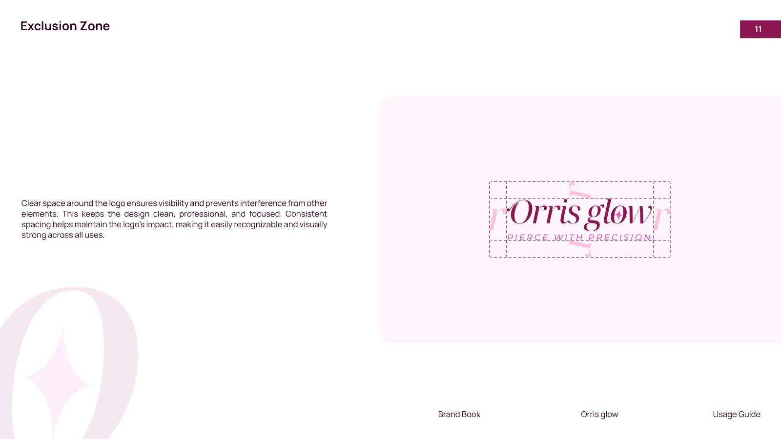 Orris Glow Brand Guidelines presentation, page 12 of 32