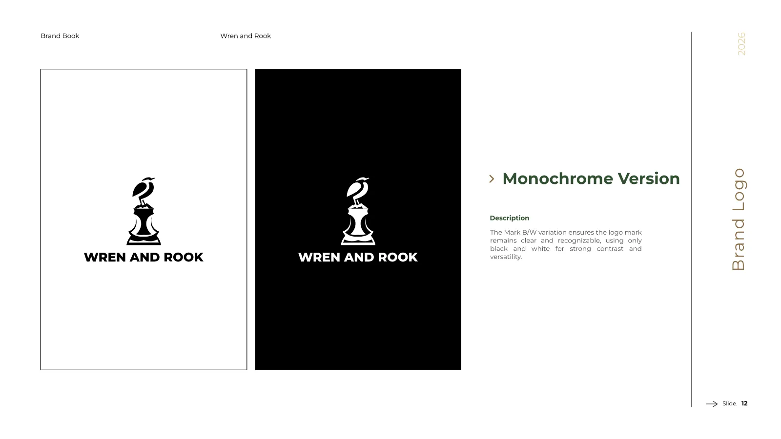 Wren and Rook Brand Guidelines presentation, page 13 of 38