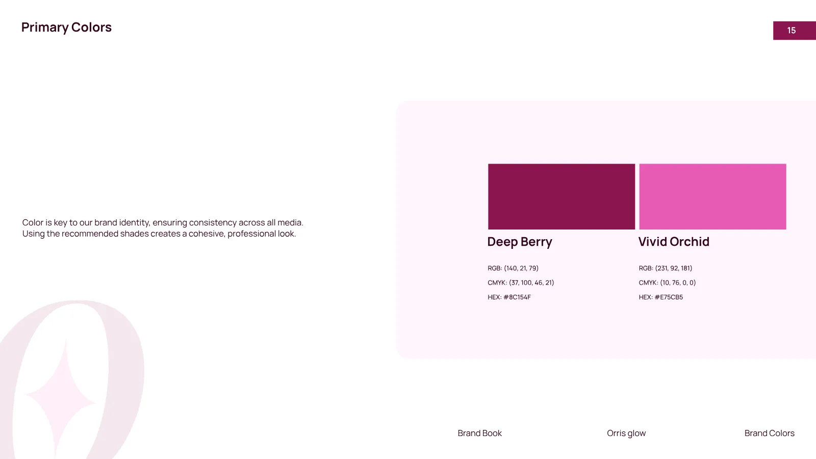 Orris Glow Brand Guidelines presentation, page 16 of 32
