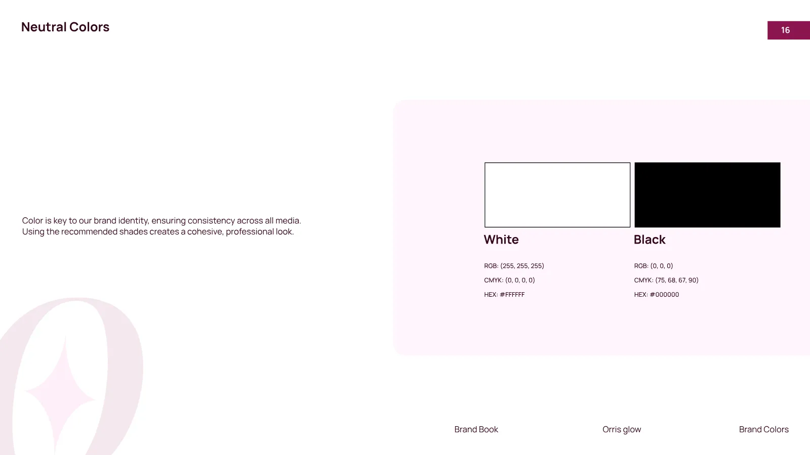 Orris Glow Brand Guidelines presentation, page 17 of 32
