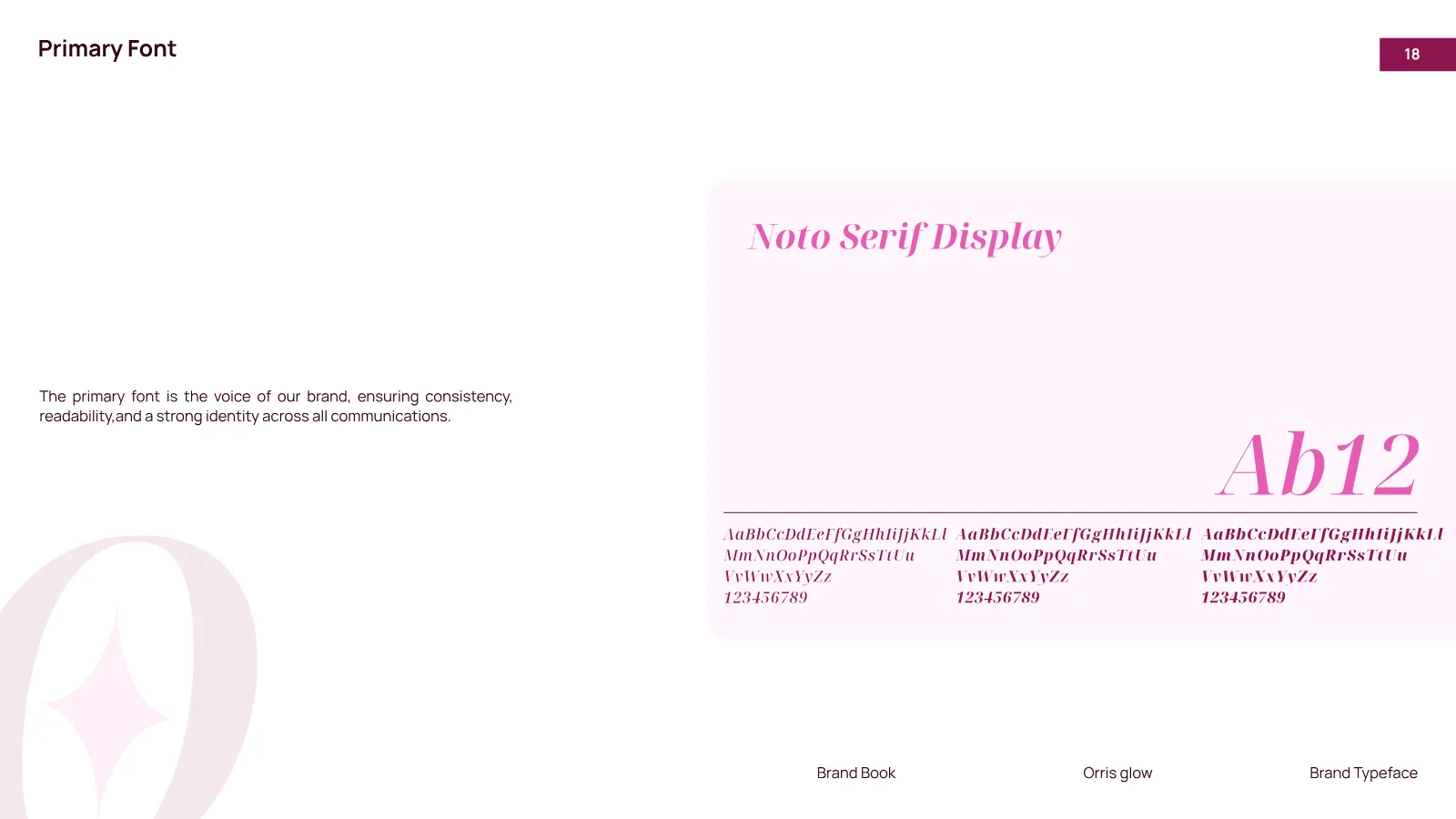 Orris Glow Brand Guidelines presentation, page 19 of 32