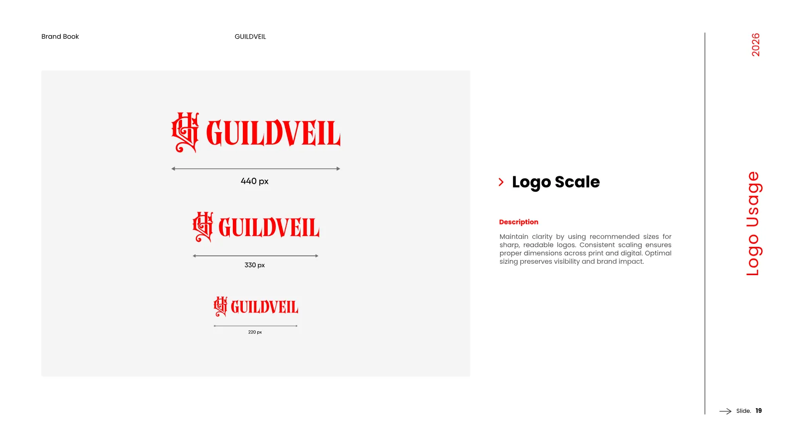 GUILDVEIL Brand Guidelines presentation, page 20 of 36