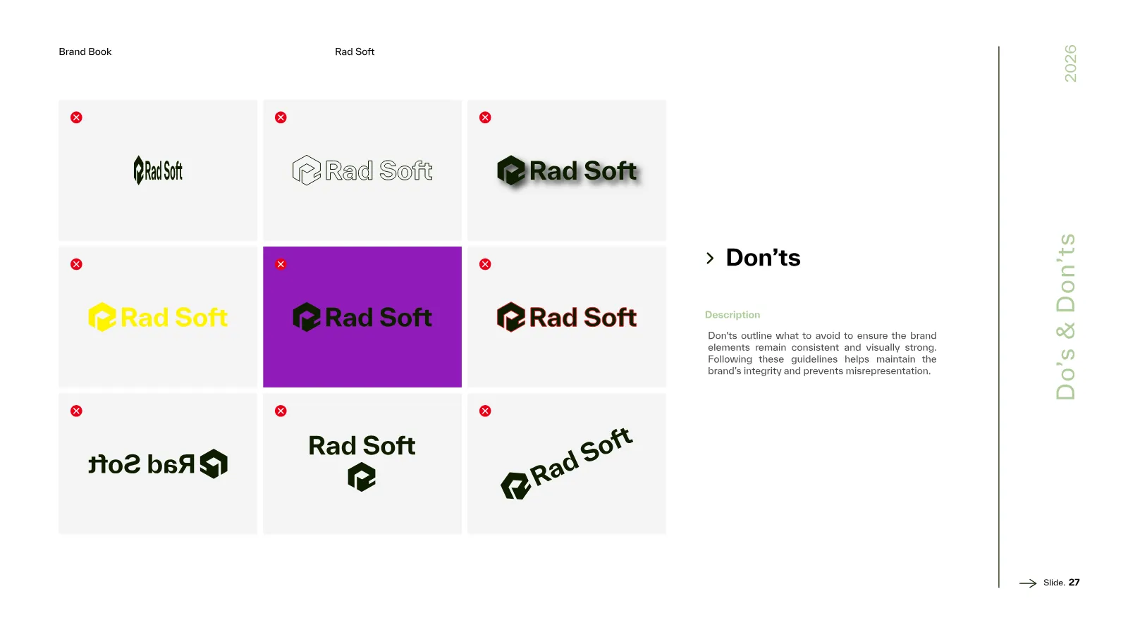 Rad Soft Brand Guidelines presentation, page 28 of 39