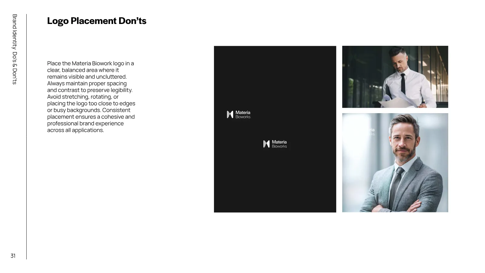 Materia Bioworks Brand Guidelines presentation, page 30 of 45