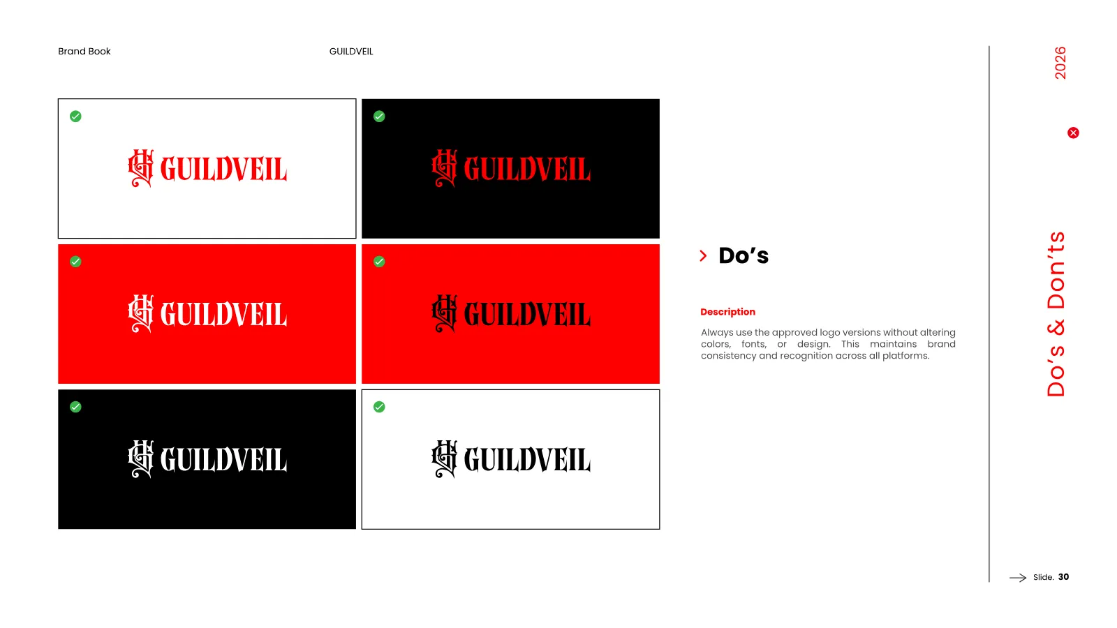 GUILDVEIL Brand Guidelines presentation, page 31 of 36