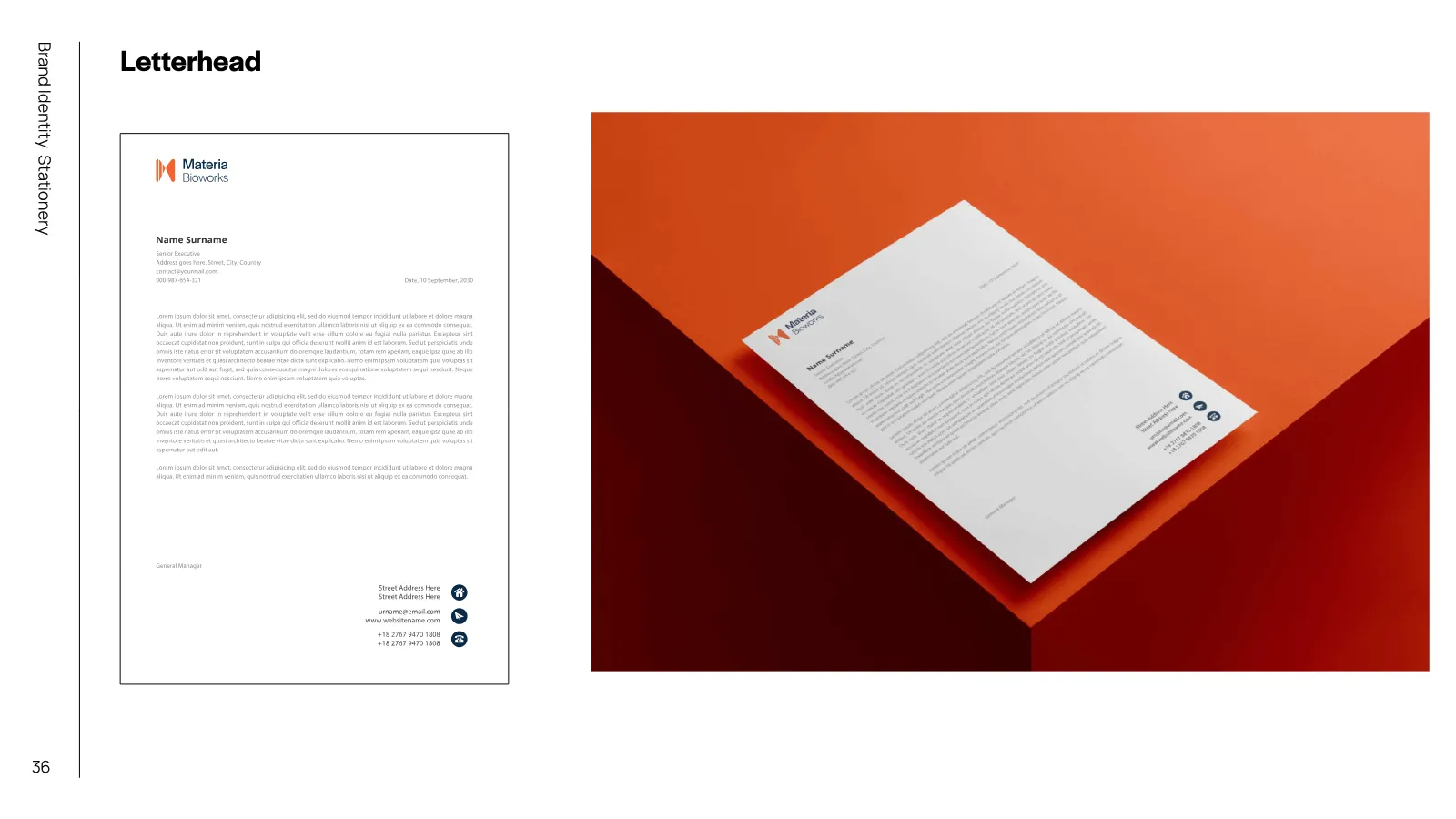 Materia Bioworks Brand Guidelines presentation, page 35 of 45
