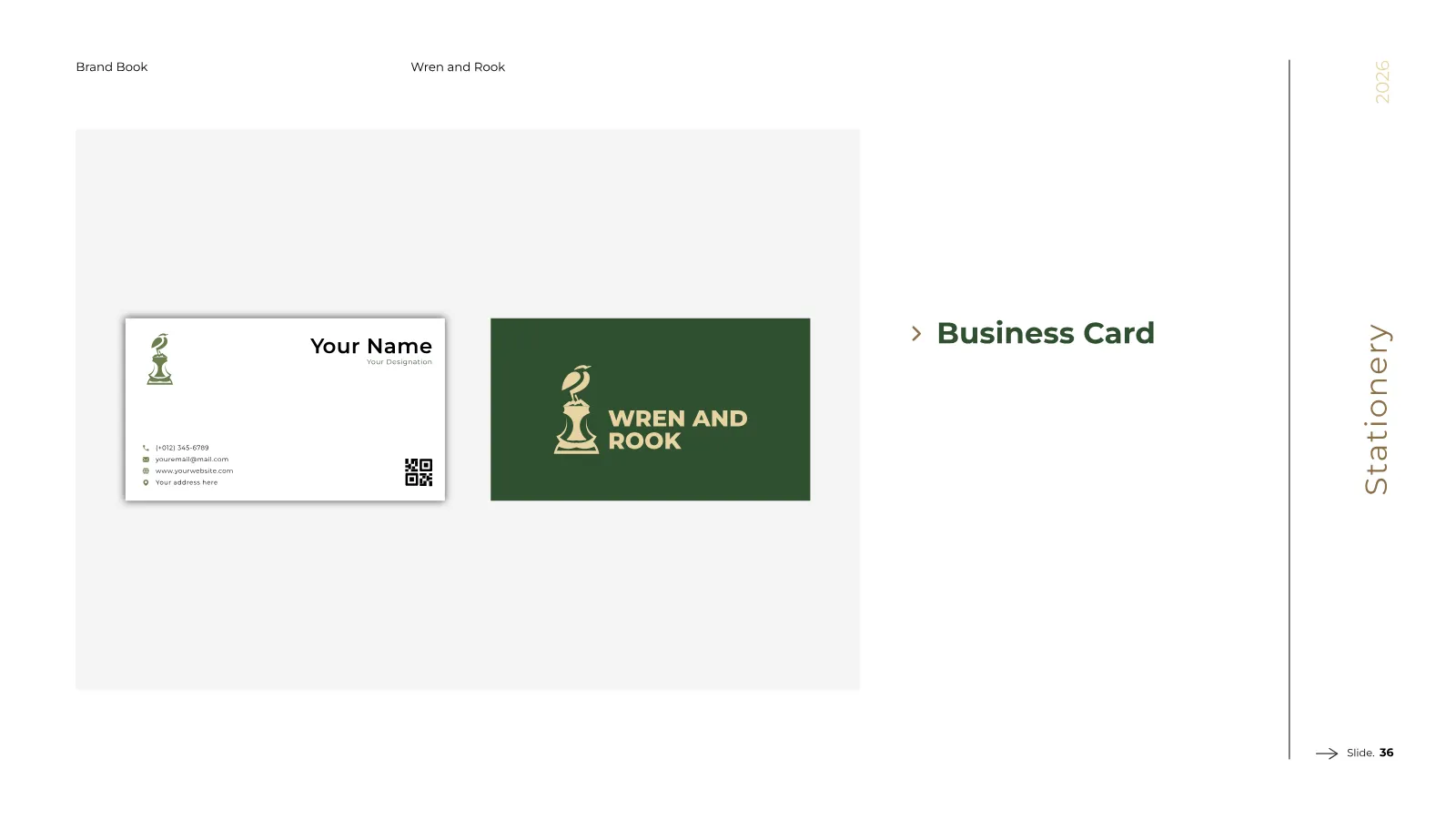 Wren and Rook Brand Guidelines presentation, page 37 of 38